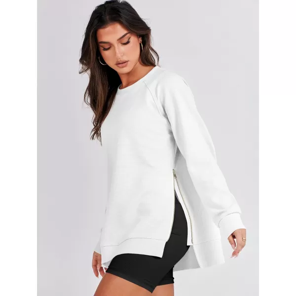 imageANRABESS Womens Sweatshirts Long Sleeve Tunic Tops Crew Neck Soft Pullover With Side Zipper Shirt Clothes 2023White
