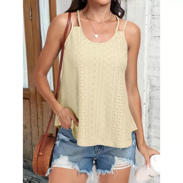 imageANRABESS Womens Tank Tops Eyelet Embroidery Casual Spaghetti Strap Camisoles Boho Flowy ShirtsApricot