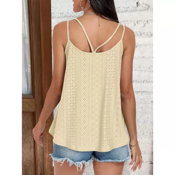 imageANRABESS Womens Tank Tops Eyelet Embroidery Casual Spaghetti Strap Camisoles Boho Flowy ShirtsApricot