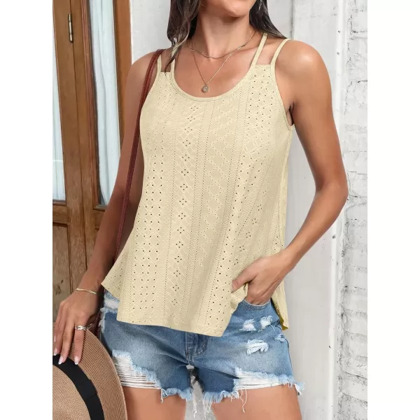 imageANRABESS Womens Tank Tops Eyelet Embroidery Casual Spaghetti Strap Camisoles Boho Flowy ShirtsApricot