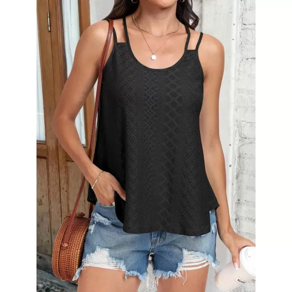 imageANRABESS Womens Tank Tops Eyelet Embroidery Casual Spaghetti Strap Camisoles Boho Flowy ShirtsBlack
