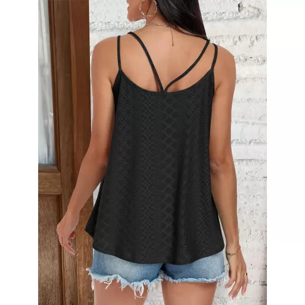 imageANRABESS Womens Tank Tops Eyelet Embroidery Casual Spaghetti Strap Camisoles Boho Flowy ShirtsBlack