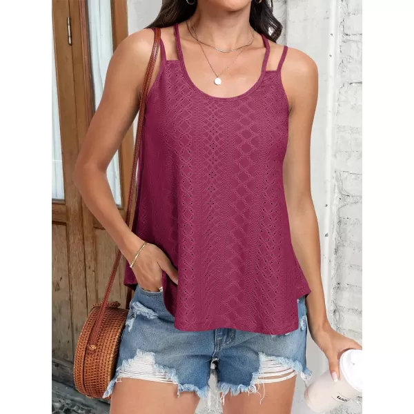 imageANRABESS Womens Tank Tops Eyelet Embroidery Casual Spaghetti Strap Camisoles Boho Flowy ShirtsBurgundy