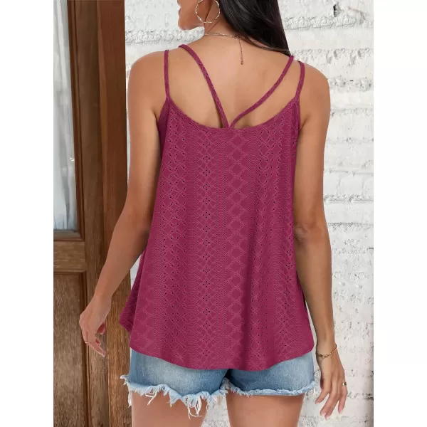imageANRABESS Womens Tank Tops Eyelet Embroidery Casual Spaghetti Strap Camisoles Boho Flowy ShirtsBurgundy