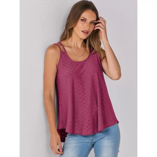 imageANRABESS Womens Tank Tops Eyelet Embroidery Casual Spaghetti Strap Camisoles Boho Flowy ShirtsBurgundy