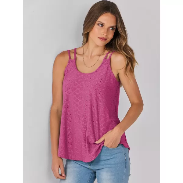 imageANRABESS Womens Tank Tops Eyelet Embroidery Casual Spaghetti Strap Camisoles Boho Flowy ShirtsHot Pink