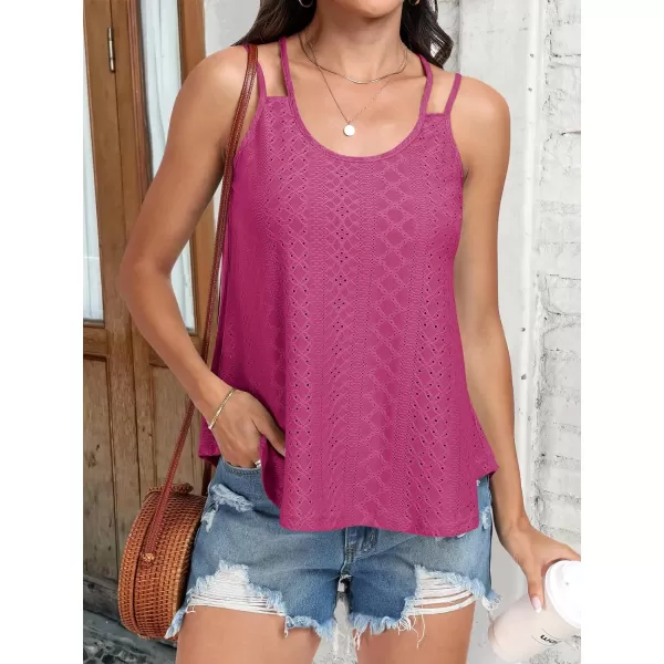 imageANRABESS Womens Tank Tops Eyelet Embroidery Casual Spaghetti Strap Camisoles Boho Flowy ShirtsHot Pink