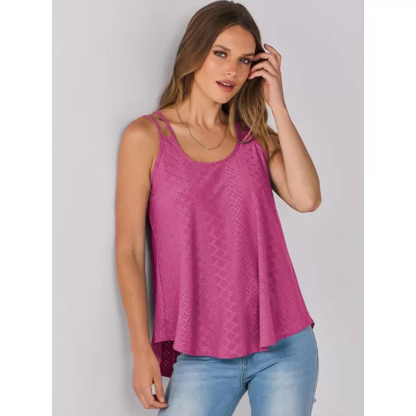 imageANRABESS Womens Tank Tops Eyelet Embroidery Casual Spaghetti Strap Camisoles Boho Flowy ShirtsHot Pink