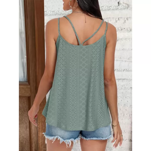 imageANRABESS Womens Tank Tops Eyelet Embroidery Casual Spaghetti Strap Camisoles Boho Flowy ShirtsLight Green