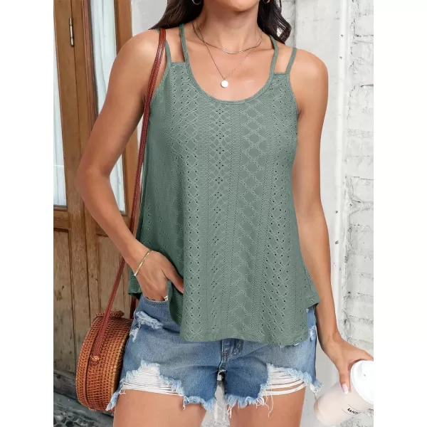 imageANRABESS Womens Tank Tops Eyelet Embroidery Casual Spaghetti Strap Camisoles Boho Flowy ShirtsLight Green