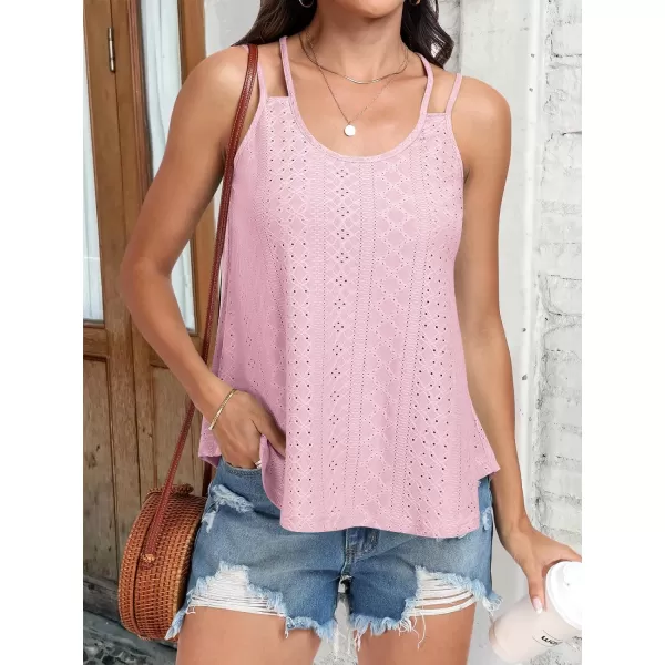 imageANRABESS Womens Tank Tops Eyelet Embroidery Casual Spaghetti Strap Camisoles Boho Flowy ShirtsLight Pink