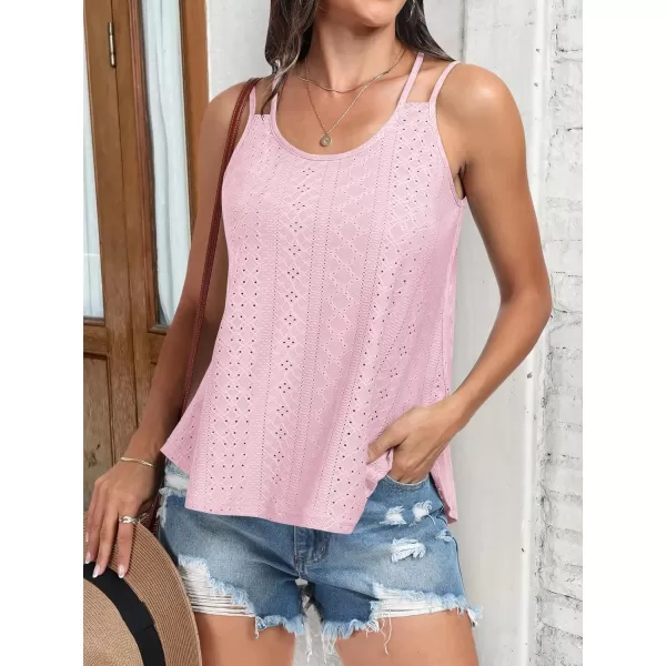 imageANRABESS Womens Tank Tops Eyelet Embroidery Casual Spaghetti Strap Camisoles Boho Flowy ShirtsLight Pink