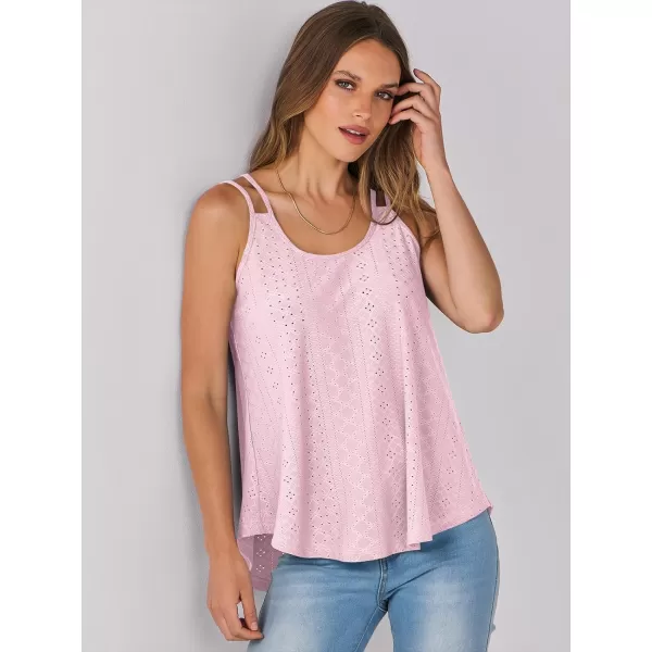 imageANRABESS Womens Tank Tops Eyelet Embroidery Casual Spaghetti Strap Camisoles Boho Flowy ShirtsLight Pink
