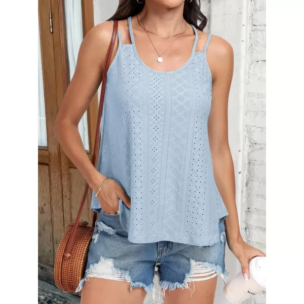 imageANRABESS Womens Tank Tops Eyelet Embroidery Casual Spaghetti Strap Camisoles Boho Flowy ShirtsSky