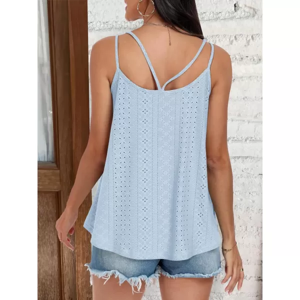 imageANRABESS Womens Tank Tops Eyelet Embroidery Casual Spaghetti Strap Camisoles Boho Flowy ShirtsSky