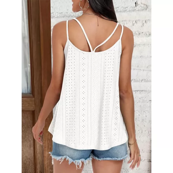 imageANRABESS Womens Tank Tops Eyelet Embroidery Casual Spaghetti Strap Camisoles Boho Flowy ShirtsWhite