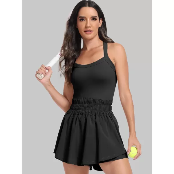 imageANRABESS Womens Tennis Dress Shorts Onesie Summer One Piece Outfits Athletic Romper Sleeveless Workout Mini Skort DressBlack