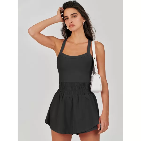 imageANRABESS Womens Tennis Dress Shorts Onesie Summer One Piece Outfits Athletic Romper Sleeveless Workout Mini Skort DressBlack