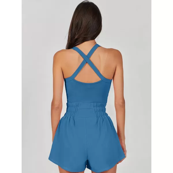 imageANRABESS Womens Tennis Dress Shorts Onesie Summer One Piece Outfits Athletic Romper Sleeveless Workout Mini Skort DressBlue
