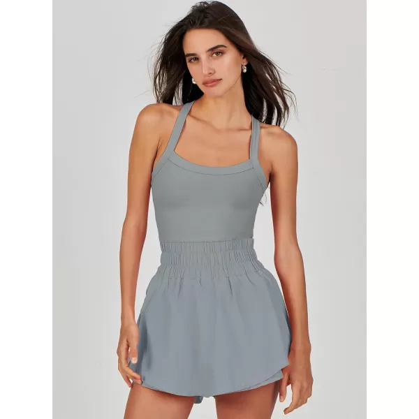 imageANRABESS Womens Tennis Dress Shorts Onesie Summer One Piece Outfits Athletic Romper Sleeveless Workout Mini Skort DressGrey