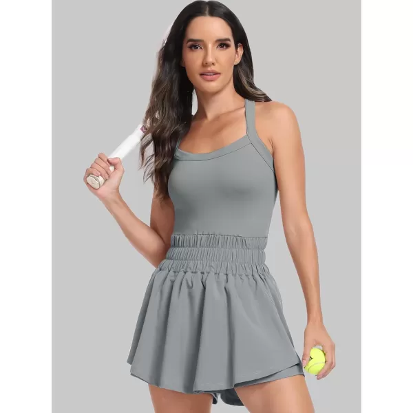 imageANRABESS Womens Tennis Dress Shorts Onesie Summer One Piece Outfits Athletic Romper Sleeveless Workout Mini Skort DressGrey