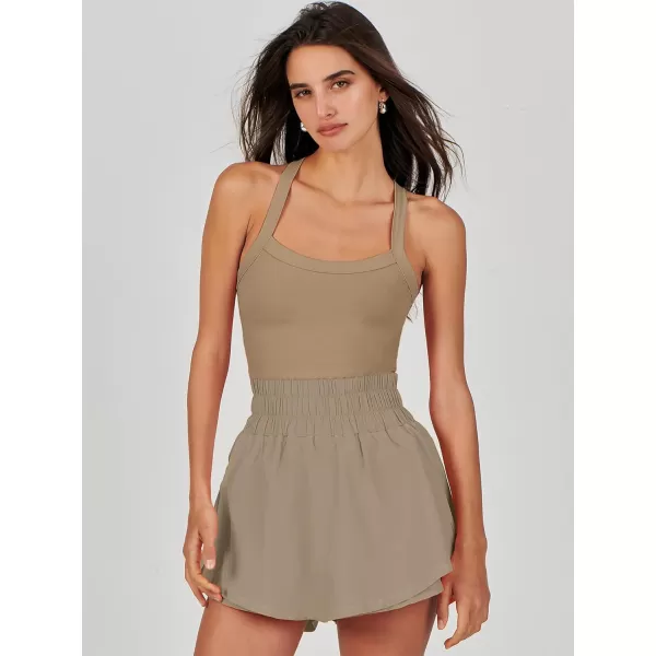 imageANRABESS Womens Tennis Dress Shorts Onesie Summer One Piece Outfits Athletic Romper Sleeveless Workout Mini Skort DressKhaki
