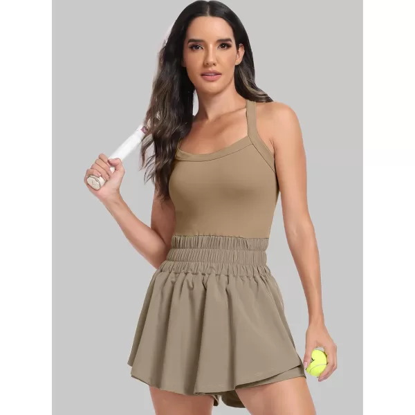 imageANRABESS Womens Tennis Dress Shorts Onesie Summer One Piece Outfits Athletic Romper Sleeveless Workout Mini Skort DressKhaki