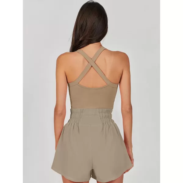 imageANRABESS Womens Tennis Dress Shorts Onesie Summer One Piece Outfits Athletic Romper Sleeveless Workout Mini Skort DressKhaki