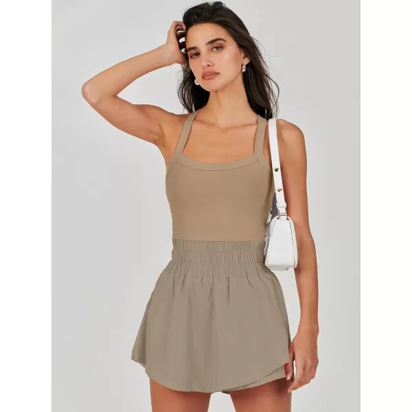 imageANRABESS Womens Tennis Dress Shorts Onesie Summer One Piece Outfits Athletic Romper Sleeveless Workout Mini Skort DressKhaki