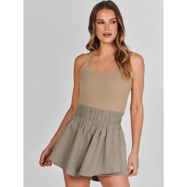 imageANRABESS Womens Tennis Dress Shorts Onesie Summer One Piece Outfits Athletic Romper Sleeveless Workout Mini Skort DressKhaki