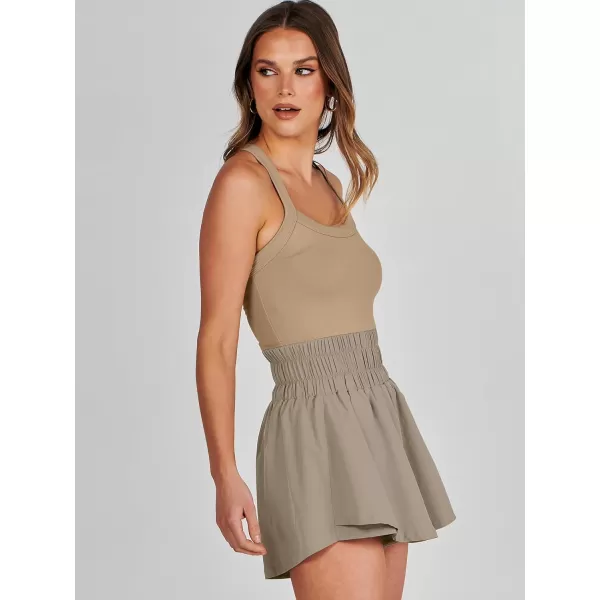 imageANRABESS Womens Tennis Dress Shorts Onesie Summer One Piece Outfits Athletic Romper Sleeveless Workout Mini Skort DressKhaki
