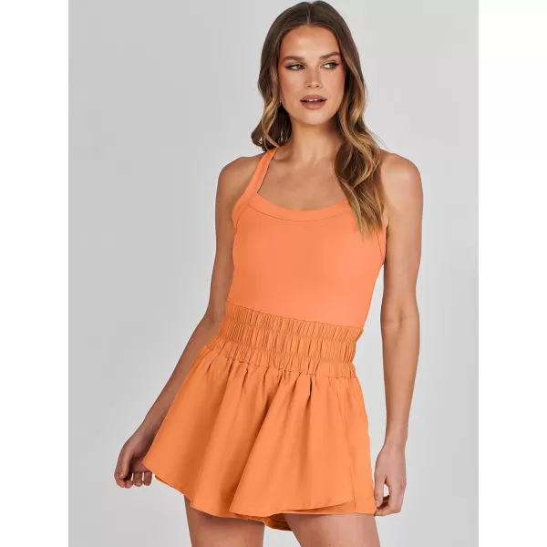 imageANRABESS Womens Tennis Dress Shorts Onesie Summer One Piece Outfits Athletic Romper Sleeveless Workout Mini Skort DressOrange