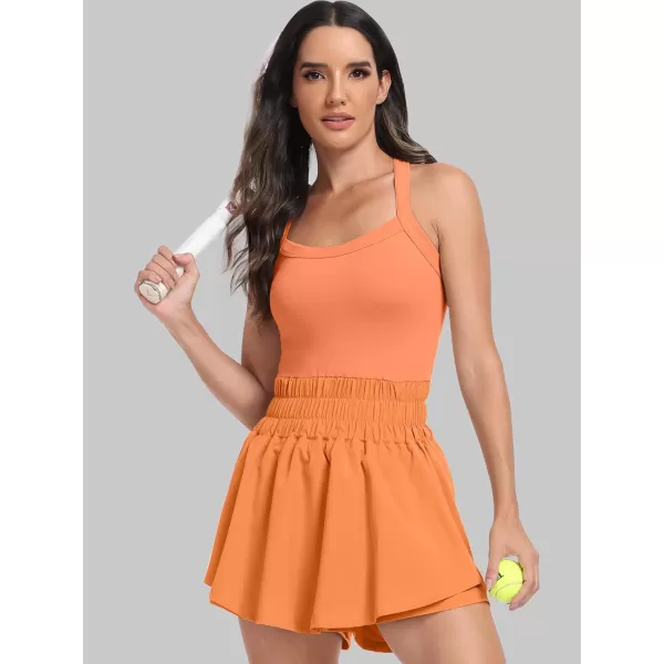 imageANRABESS Womens Tennis Dress Shorts Onesie Summer One Piece Outfits Athletic Romper Sleeveless Workout Mini Skort DressOrange