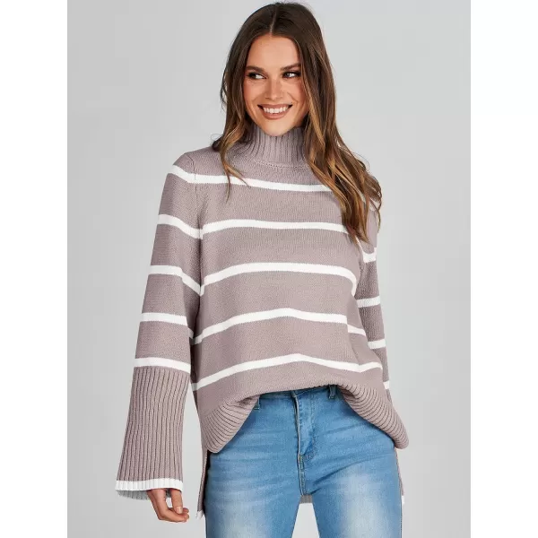 imageANRABESS Womens Trendy Sweaters Pullover Turtleneck Oversized Long Sleeve Split Hem Casual Knit Sweater TopsAlmondampwhite