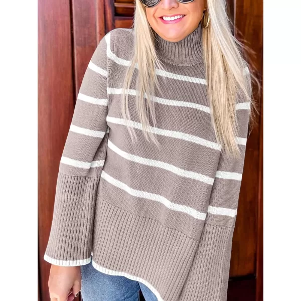 imageANRABESS Womens Trendy Sweaters Pullover Turtleneck Oversized Long Sleeve Split Hem Casual Knit Sweater TopsAlmondampwhite