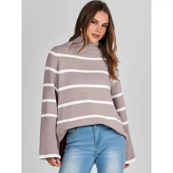 imageANRABESS Womens Trendy Sweaters Pullover Turtleneck Oversized Long Sleeve Split Hem Casual Knit Sweater TopsAlmondampwhite