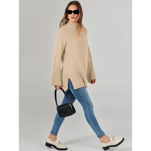 imageANRABESS Womens Trendy Sweaters Pullover Turtleneck Oversized Long Sleeve Split Hem Casual Knit Sweater TopsApricot