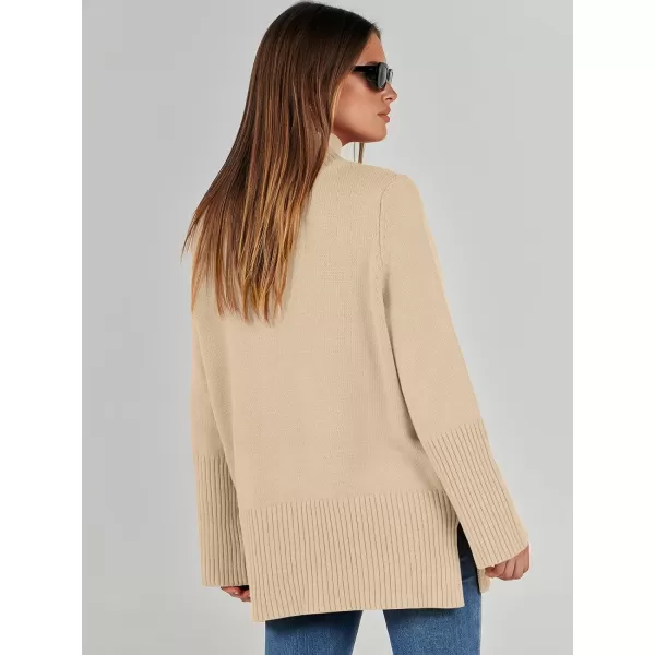 imageANRABESS Womens Trendy Sweaters Pullover Turtleneck Oversized Long Sleeve Split Hem Casual Knit Sweater TopsApricot
