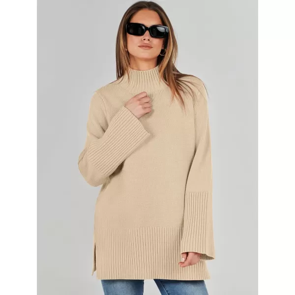 imageANRABESS Womens Trendy Sweaters Pullover Turtleneck Oversized Long Sleeve Split Hem Casual Knit Sweater TopsApricot