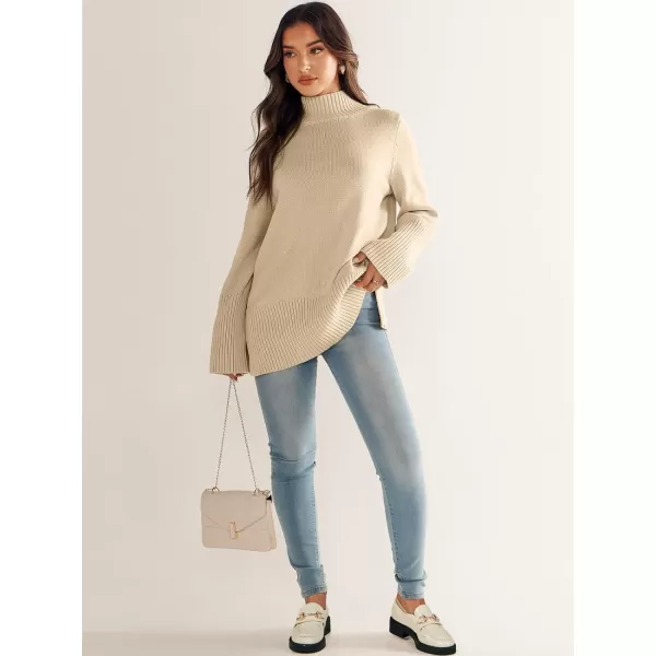 imageANRABESS Womens Trendy Sweaters Pullover Turtleneck Oversized Long Sleeve Split Hem Casual Knit Sweater TopsApricot