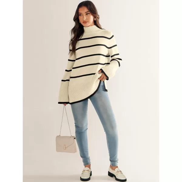 imageANRABESS Womens Trendy Sweaters Pullover Turtleneck Oversized Long Sleeve Split Hem Casual Knit Sweater TopsApricotampblack