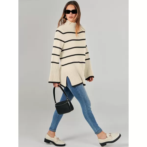 imageANRABESS Womens Trendy Sweaters Pullover Turtleneck Oversized Long Sleeve Split Hem Casual Knit Sweater TopsApricotampblack