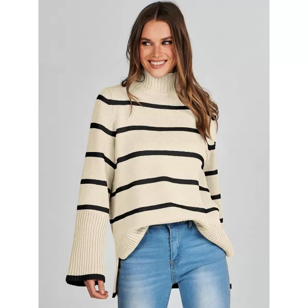 imageANRABESS Womens Trendy Sweaters Pullover Turtleneck Oversized Long Sleeve Split Hem Casual Knit Sweater TopsApricotampblack