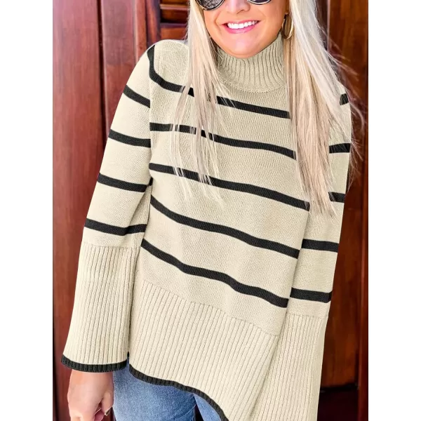 imageANRABESS Womens Trendy Sweaters Pullover Turtleneck Oversized Long Sleeve Split Hem Casual Knit Sweater TopsApricotampblack