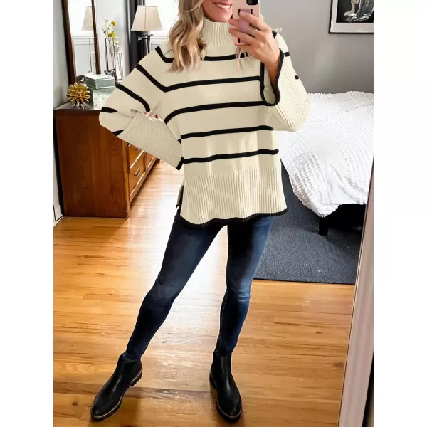 imageANRABESS Womens Trendy Sweaters Pullover Turtleneck Oversized Long Sleeve Split Hem Casual Knit Sweater TopsApricotampblack