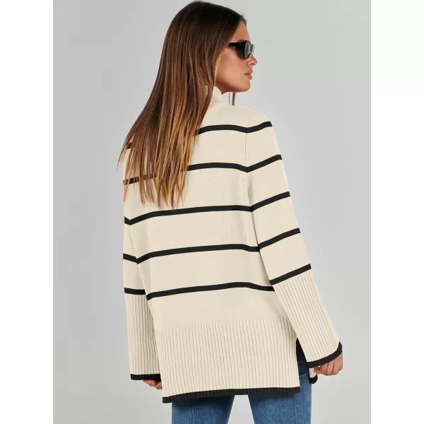 imageANRABESS Womens Trendy Sweaters Pullover Turtleneck Oversized Long Sleeve Split Hem Casual Knit Sweater TopsApricotampblack