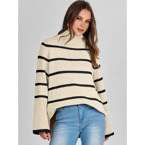 imageANRABESS Womens Trendy Sweaters Pullover Turtleneck Oversized Long Sleeve Split Hem Casual Knit Sweater TopsApricotampblack