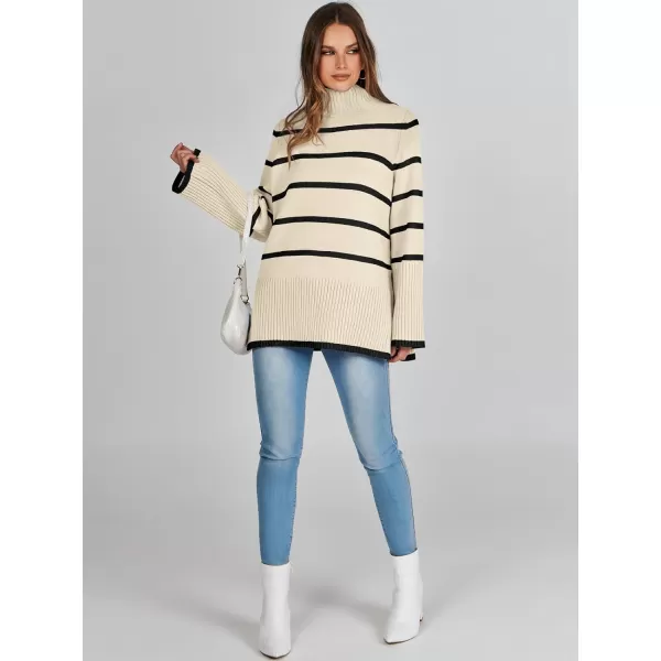 imageANRABESS Womens Trendy Sweaters Pullover Turtleneck Oversized Long Sleeve Split Hem Casual Knit Sweater TopsApricotampblack