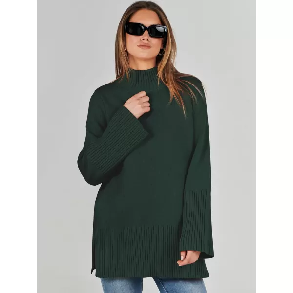 imageANRABESS Womens Trendy Sweaters Pullover Turtleneck Oversized Long Sleeve Split Hem Casual Knit Sweater TopsArmy Green