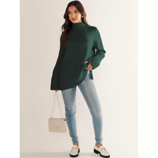 imageANRABESS Womens Trendy Sweaters Pullover Turtleneck Oversized Long Sleeve Split Hem Casual Knit Sweater TopsArmy Green